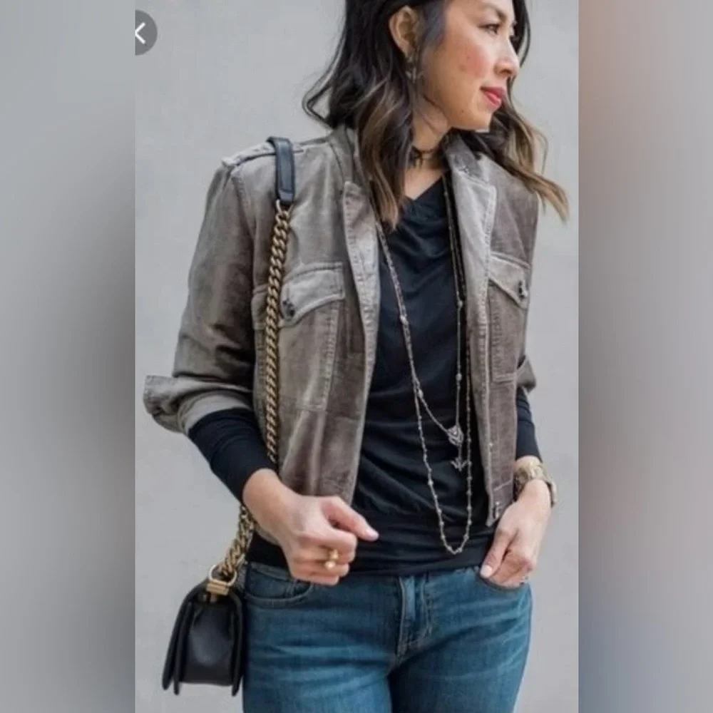 CAbi Sunday topper velvet, jean jacket, metallic size medium - Picture 3 of 9